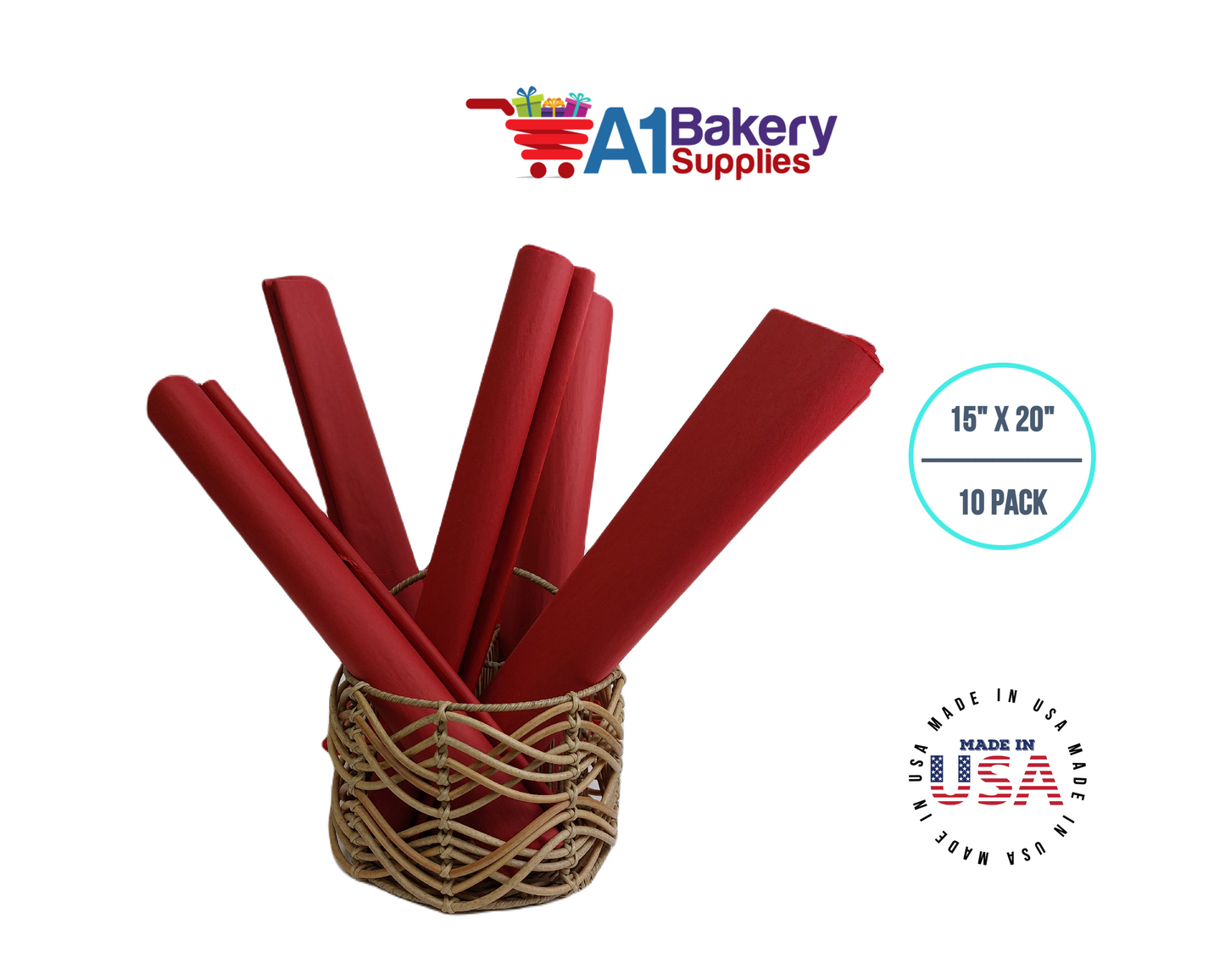 Scarlet Red Tissue Paper Squares, Bulk 10 Sheets, Premium Gift Wrap and Art Supplies for Birthdays, Holidays, or Presents by A1BakerySupplies, small 15 Inch x 20 Inch