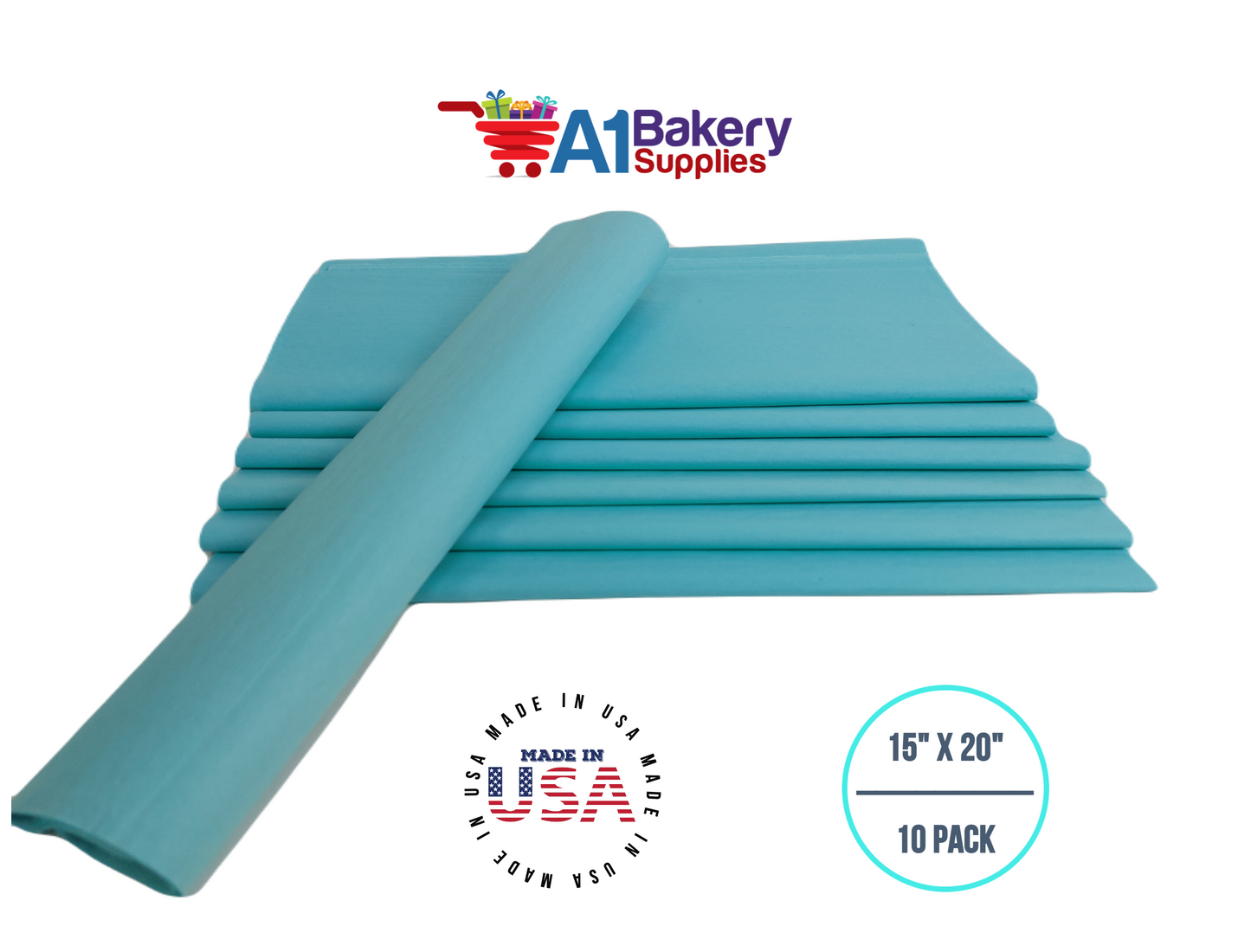 Aqua Blue Tissue Paper Squares, Bulk 10 Sheets, Premium Gift Wrap and Art Supplies for Birthdays, Holidays, or Presents by A1BakerySupplies, Small 15 Inch x 20 Inch