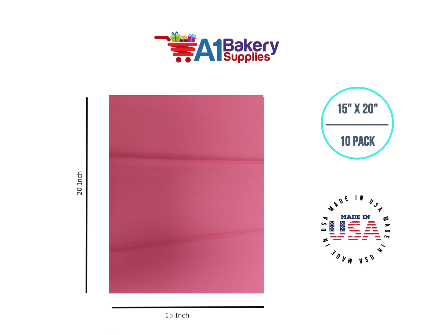 Azalea Pink Tissue Paper Squares, Bulk 10 Sheets, Premium Gift Wrap and Art Supplies for Birthdays, Holidays, or Presents by A1BakerySupplies, Large 15 Inch x 20 Inch