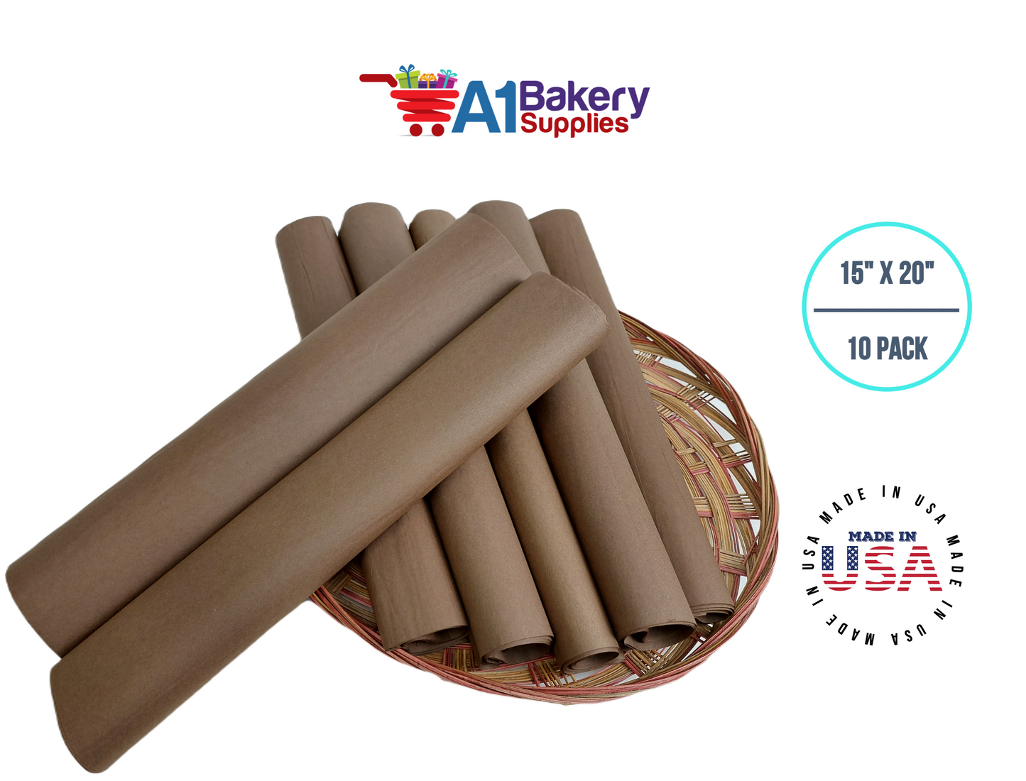 Chocolate Tissue Paper Squares, Bulk 10 Sheets, Premium Gift Wrap and Art Supplies for Birthdays, Holidays, or Presents by A1BakerySupplies, Small 15 Inch x 20 Inch