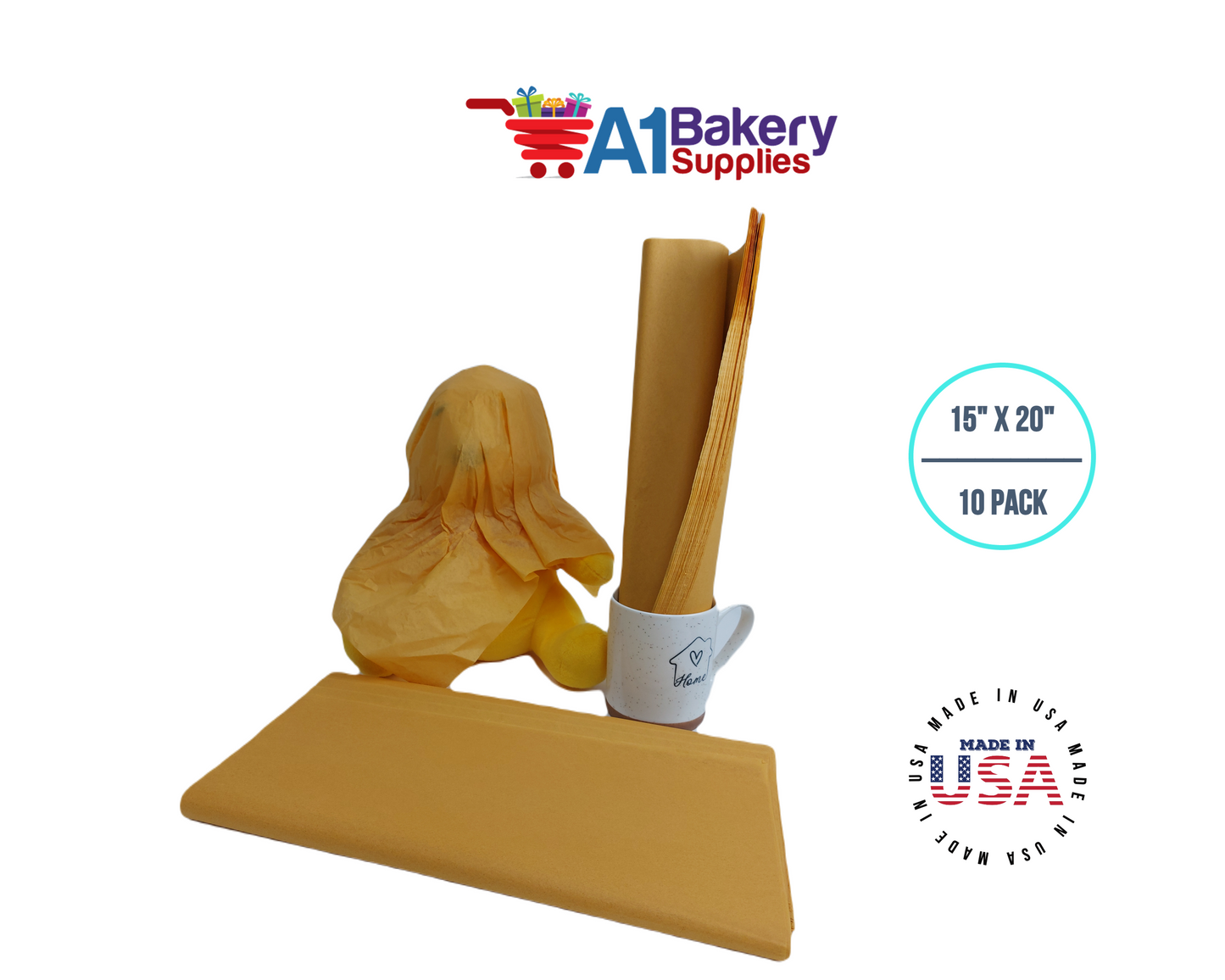 Noble gold Tissue Paper Squares, Bulk 10 Sheets, Premium Gift Wrap and Art Supplies for Birthdays, Holidays, or Presents by A1BakerySupplies, Large 15 Inch x 20 Inch