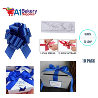 A1BakerySupplies 10 Pieces Pull Bow for Gift Wrapping Gift Bows Pull Bow With Ribbon for Wedding Gift Baskets, 8 Inch 20 Loop Royal Blue Flora Satin Color