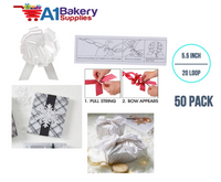 A1BakerySupplies 50 Pieces Pull Bow for Gift Wrapping Gift Bows Pull Bow With Ribbon for Wedding Gift Baskets, 5.5 Inch 20 Loop in White Color