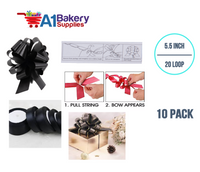 A1BakerySupplies 10 Pieces Pull Bow for Gift Wrapping Gift Bows Pull Bow With Ribbon for Wedding Gift Baskets, 5.5 Inch 20 Loop in Black Color