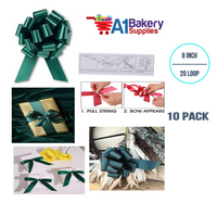 A1BakerySupplies 10 Pieces Pull Bow for Gift Wrapping Gift Bows Pull Bow With Ribbon for Wedding Gift Baskets, 8 Inch 20 Loop Hunter Green Flora Satin Color