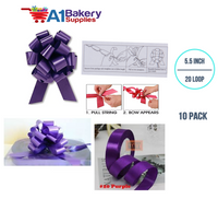 A1BakerySupplies 10 Pieces Pull Bow for Gift Wrapping Gift Bows Pull Bow With Ribbon for Wedding Gift Baskets, 5.5 Inch 20 Loop in Purple Color