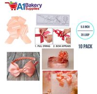 A1BakerySupplies 10 Pieces Pull Bow for Gift Wrapping Gift Bows Pull Bow With Ribbon for Wedding Gift Baskets, 5.5 Inch 20 Loop in Peach Color