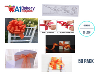 A1BakerySupplies 50 Pieces Pull Bow for Gift Wrapping Gift Bows Pull Bow With Ribbon for Wedding Gift Baskets, 8 Inch 20 Loop Tropical Orange Flora Satin Color