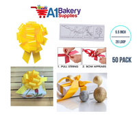 A1BakerySupplies 50 Pieces Pull Bow for Gift Wrapping Gift Bows Pull Bow With Ribbon for Wedding Gift Baskets, 5.5 Inch 20 Loop in  Yellow Color