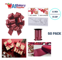A1BakerySupplies 50 Pieces Pull Bow for Gift Wrapping Gift Bows Pull Bow With Ribbon for Wedding Gift Baskets, 5.5 Inch 20 Loop in Marsala Maroon Color