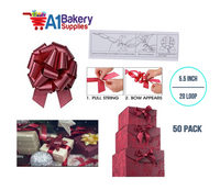 A1BakerySupplies 50 Pieces Pull Bow for Gift Wrapping Gift Bows Pull Bow With Ribbon for Wedding Gift Baskets, 5.5 Inch 20 Loop in Burgundy Color