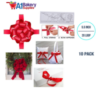 A1BakerySupplies 10 Pieces Pull Bow for Gift Wrapping Gift Bows Pull Bow With Ribbon for Wedding Gift Baskets, 5.5 Inch 20 Loop in Scarlet Red Color
