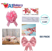 A1BakerySupplies 50 Pieces Pull Bow for Gift Wrapping Gift Bows Pull Bow With Ribbon for Wedding Gift Baskets, 2.5 Inch 14 Loop in Pink Flora Satin Color