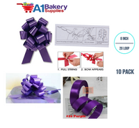 A1BakerySupplies 10 Pieces Pull Bow for Gift Wrapping Gift Bows Pull Bow With Ribbon for Wedding Gift Baskets, 8 Inch 20 Loop Purple Flora Satin Color