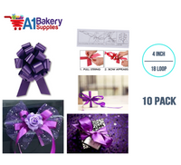A1BakerySupplies 10 Pieces Pull Bow for Gift Wrapping Gift Bows Pull Bow With Ribbon for Wedding Gift Baskets, 4 Inch 18 Loop Purple Flora Satin Color
