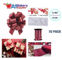 A1BakerySupplies 10 Pieces Pull Bow for Gift Wrapping Gift Bows Pull Bow With Ribbon for Wedding Gift Baskets, 5.5 Inch 20 Loop in Marsala Maroon Color