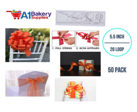 A1BakerySupplies 50 Pieces Pull Bow for Gift Wrapping Gift Bows Pull Bow With Ribbon for Wedding Gift Baskets, 5.5 Inch 20 Loop in Orange Color