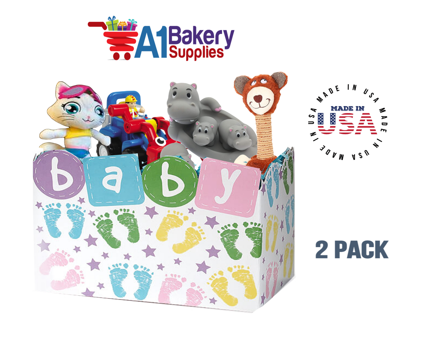Baby Steps Basket Box, Theme Gift Box, Small 6.75 (Length) x 4 (Width) x 5 (Height), 2 Pack