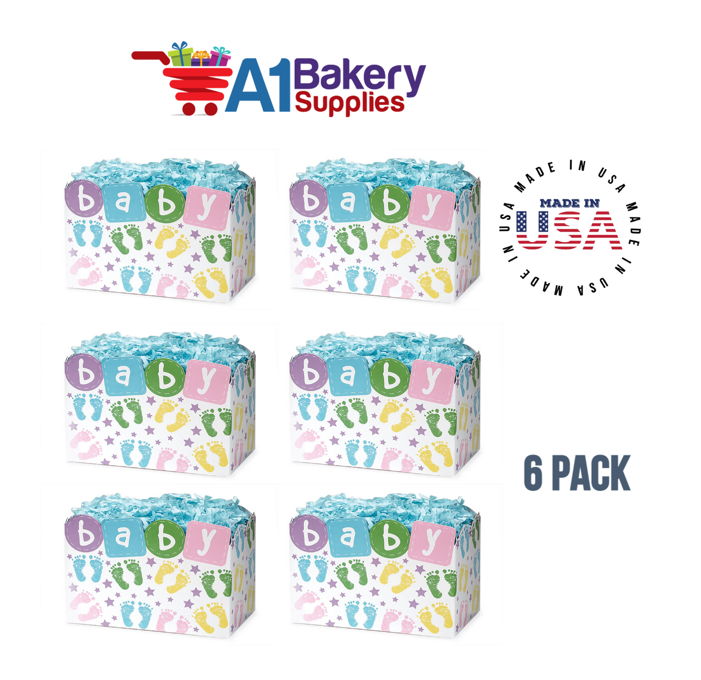 Baby Steps Basket Box, Theme Gift Box, Small 6.75 (Length) x 4 (Width) x 5 (Height), 6 Pack