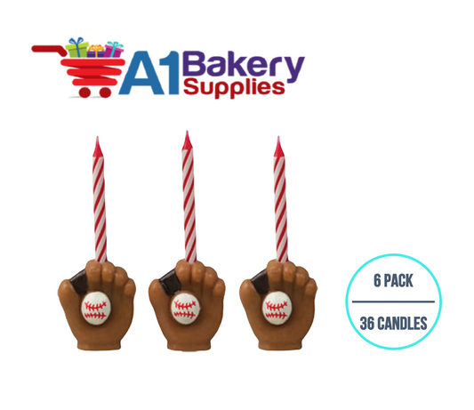 A1BakerySupplies Baseball Glove Candleholder Sets 6 pack for Birthday Cake Decorations and Anniversary