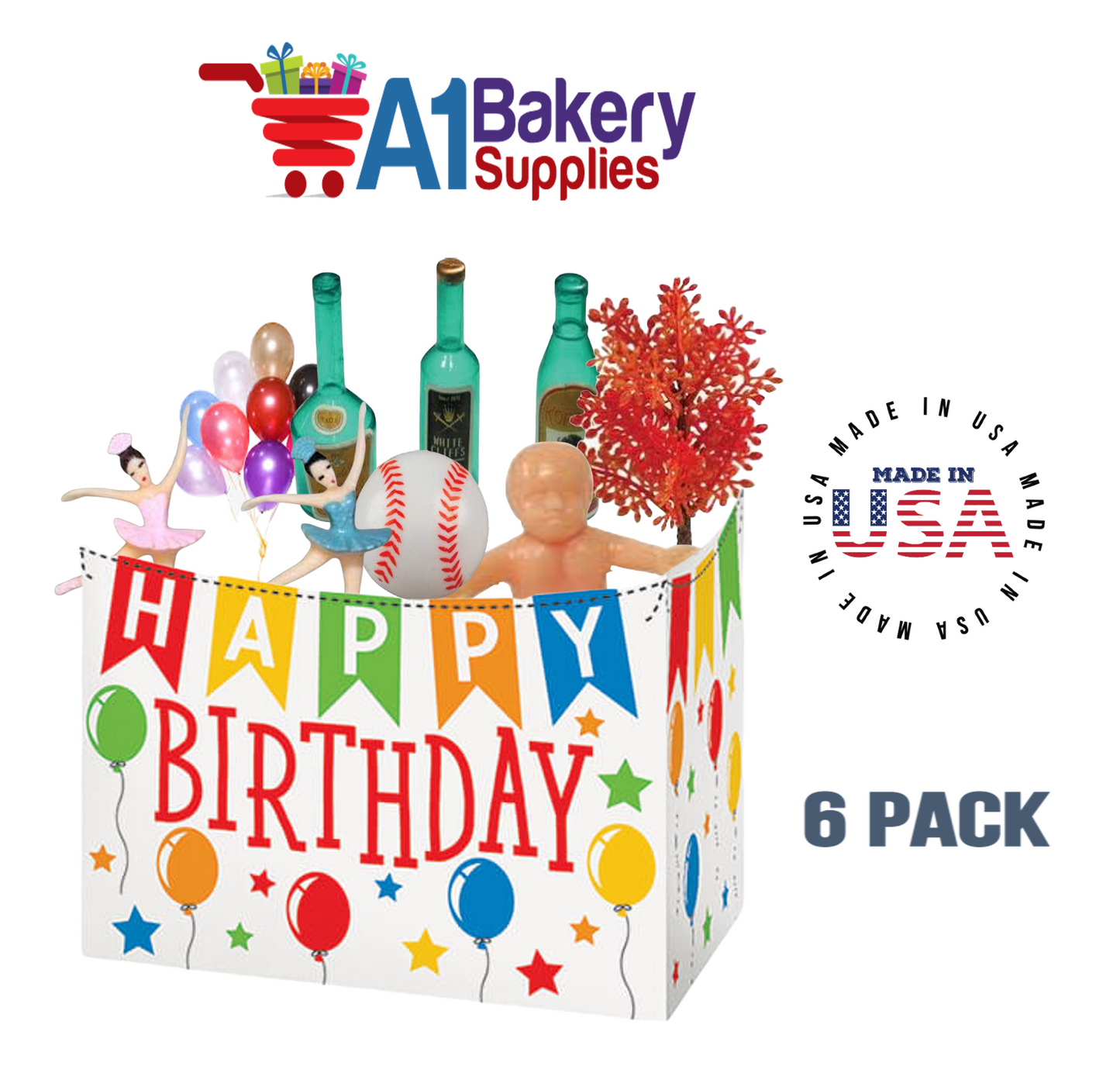 Birthday Banner Basket Box, Theme Gift Box, Small 6.75 (Length) x 4 (Width) x 5 (Height), 6 Pack