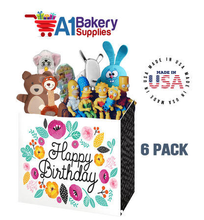 Birthday Flowers Basket Box, Theme Gift Box, Large 10.25 (Length) x 6 (Width) x 7.5 (Height), 6 Pack