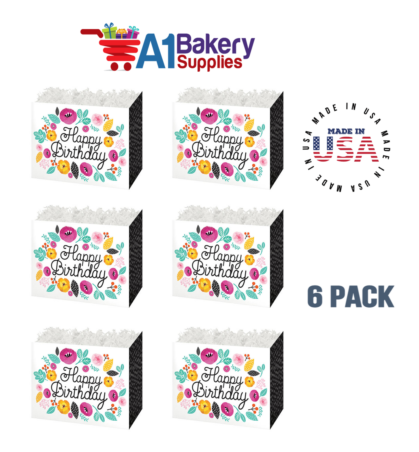 Birthday Flowers Basket Box, Theme Gift Box, Small 6.75 (Length) x 4 (Width) x 5 (Height), 6 Pack