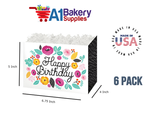 Birthday Flowers Basket Box, Theme Gift Box, Small 6.75 (Length) x 4 (Width) x 5 (Height), 6 Pack
