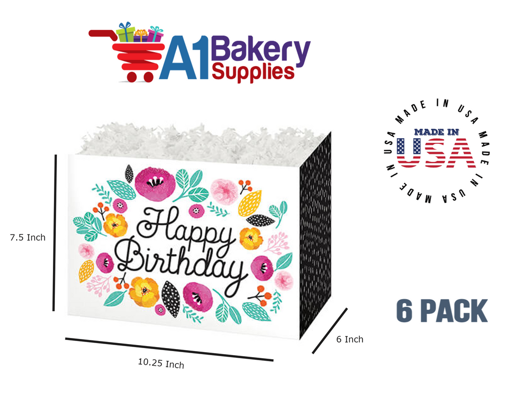 Birthday Flowers Basket Box, Theme Gift Box, Large 10.25 (Length) x 6 (Width) x 7.5 (Height), 6 Pack