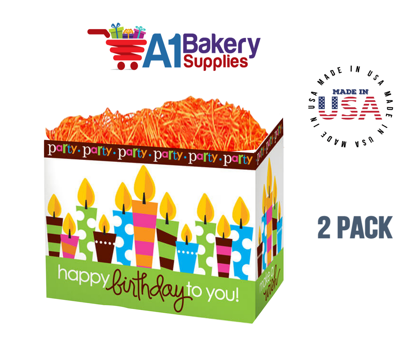 Birthday Party Basket Box, Theme Gift Box, Small 6.75 (Length) x 4 (Width) x 5 (Height), 2 Pack