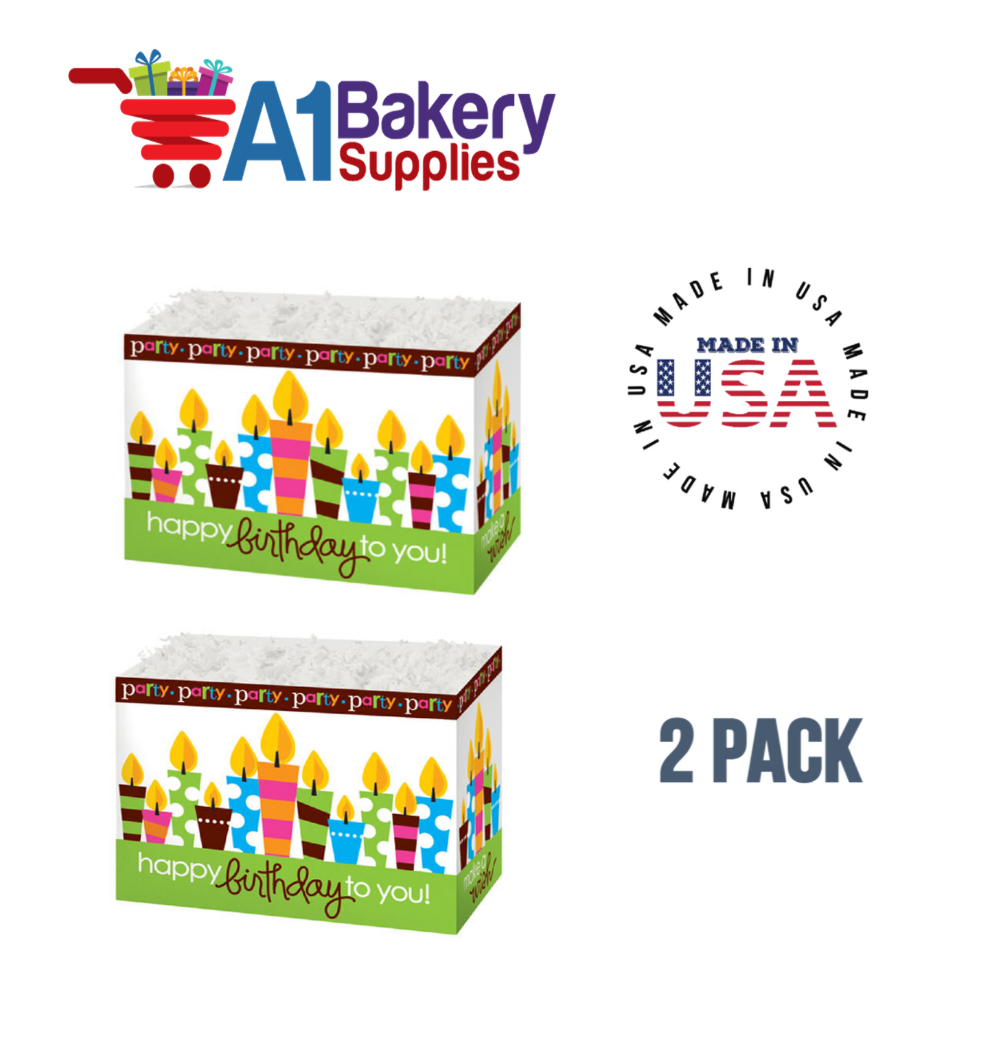Birthday Party Basket Box, Theme Gift Box, Large 10.25 (Length) x 6 (Width) x 7.5 (Height), 2 Pack
