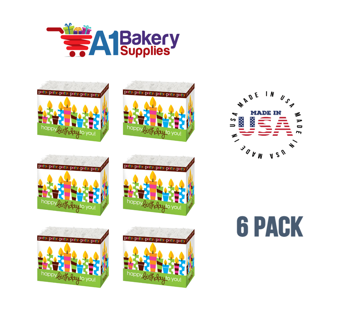 Birthday Party Basket Box, Theme Gift Box, Small 6.75 (Length) x 4 (Width) x 5 (Height), 6 Pack