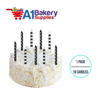 A1BakerySupplies Black And White Stripes And Dots Candles 1 pack for Birthday Cake Decorations and Anniversary