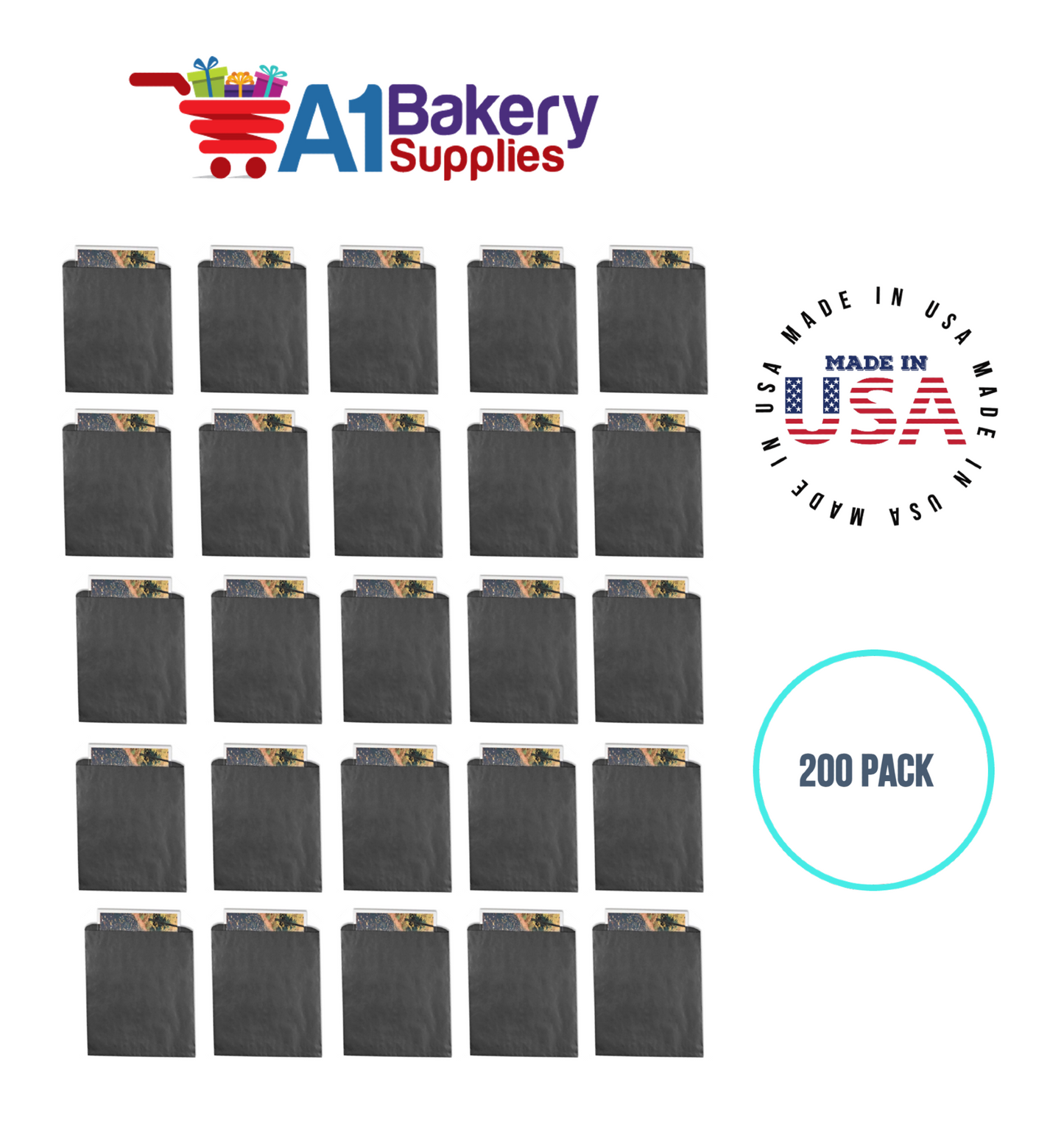 Black Flat Merchandise Bags, Medium, 200 Pack - 10"x13"