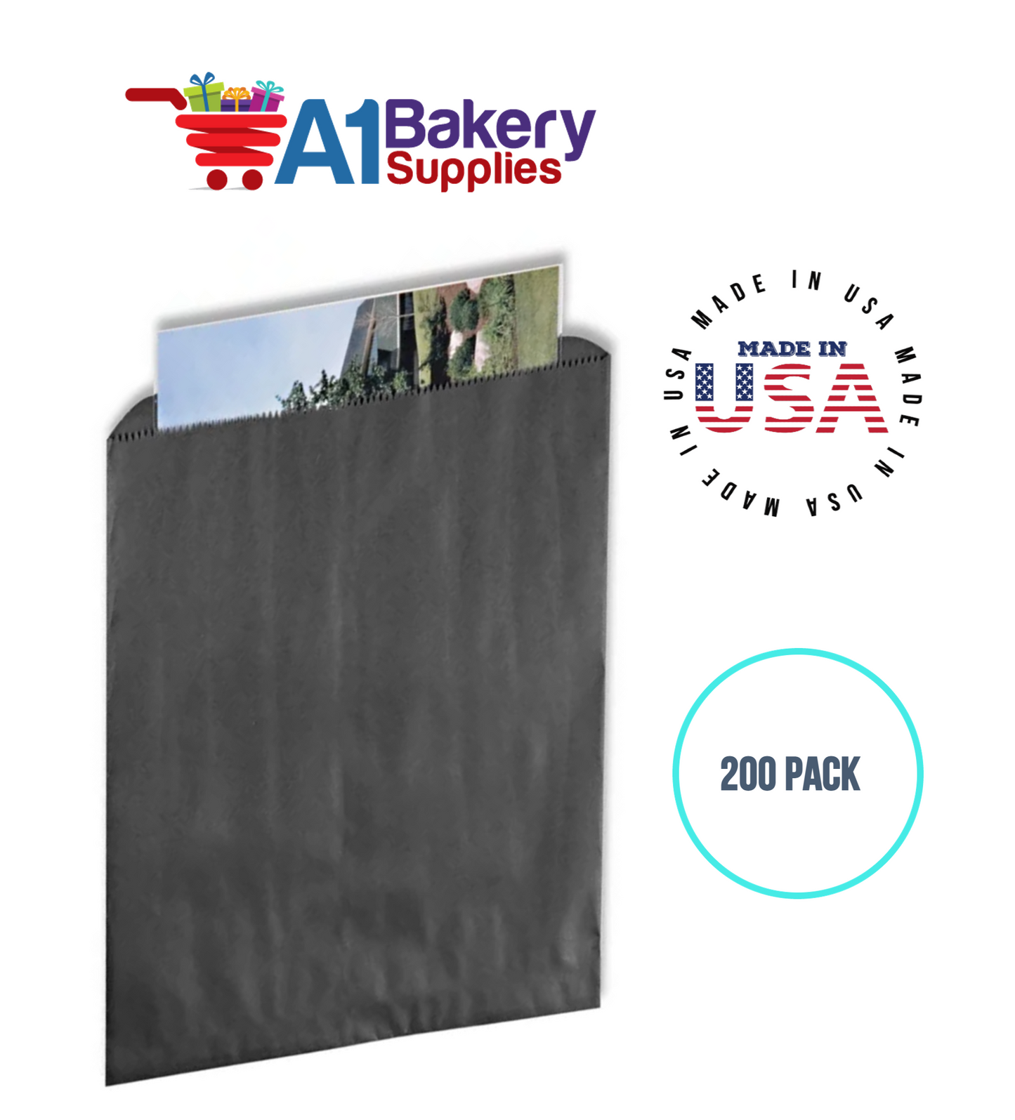 Black Flat Merchandise Bags, Medium, 200 Pack - 10"x13"