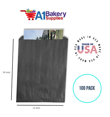 Black Flat Merchandise Bags, Small, 100 Pack - 12"x15"
