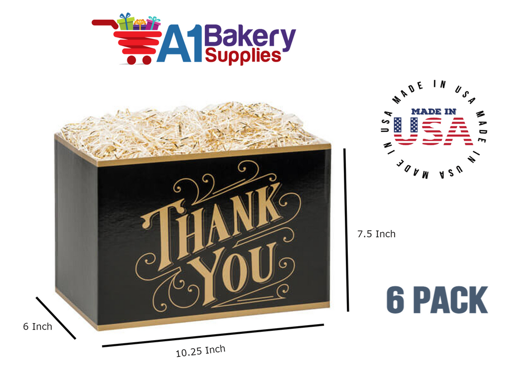 Black & Gold Thanks Basket Box, Theme Gift Box, Large 10.25 (Length) x 6 (Width) x 7.5 (Height), 6 Pack