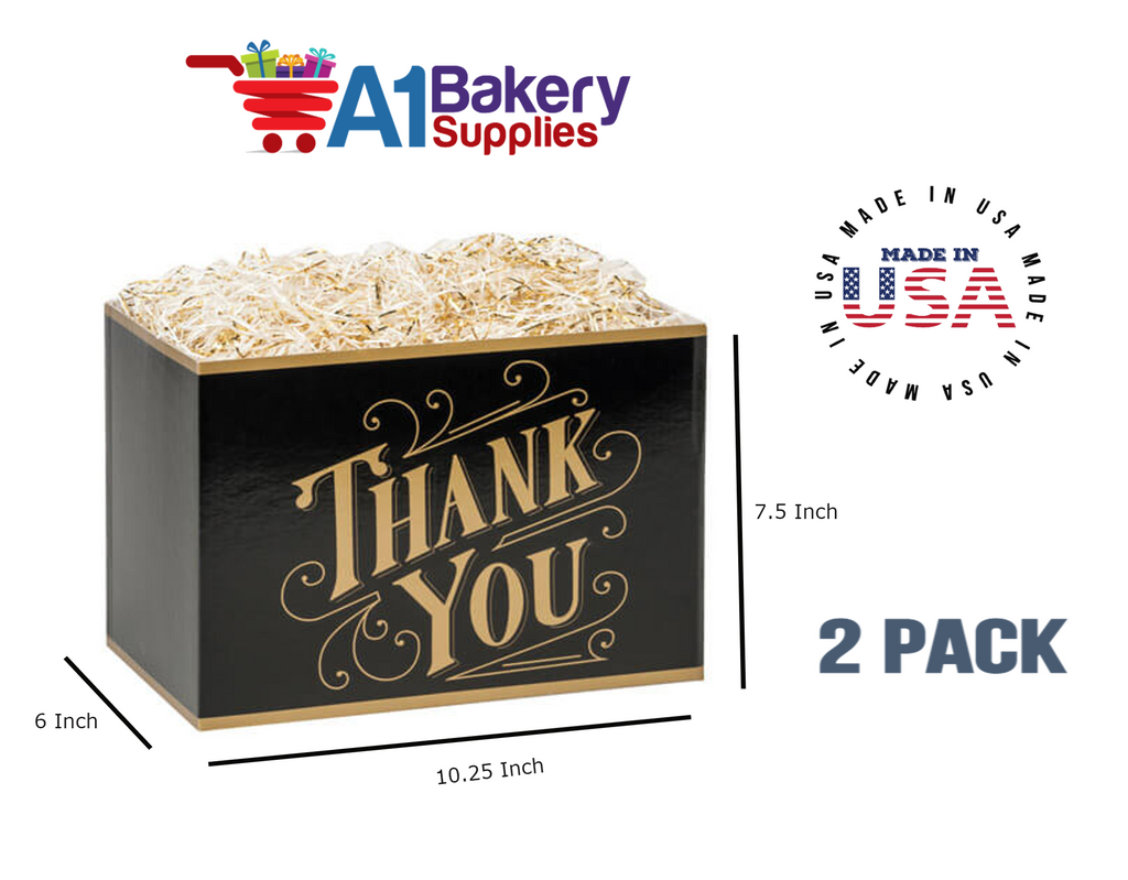 Black & Gold Thanks Basket Box, Theme Gift Box, Large 10.25 (Length) x 6 (Width) x 7.5 (Height), 2 Pack