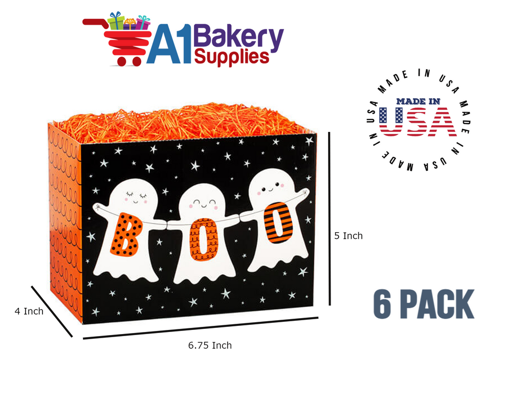 Boo Ghosts Basket Box, Theme Gift Box, Small 6.75 (Length) x 4 (Width) x 5 (Height), 6 Pack