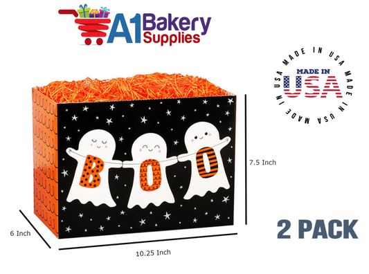 Boo Ghosts Basket Box, Theme Gift Box, Large 10.25 (Length) x 6 (Width) x 7.5 (Height), 2 Pack