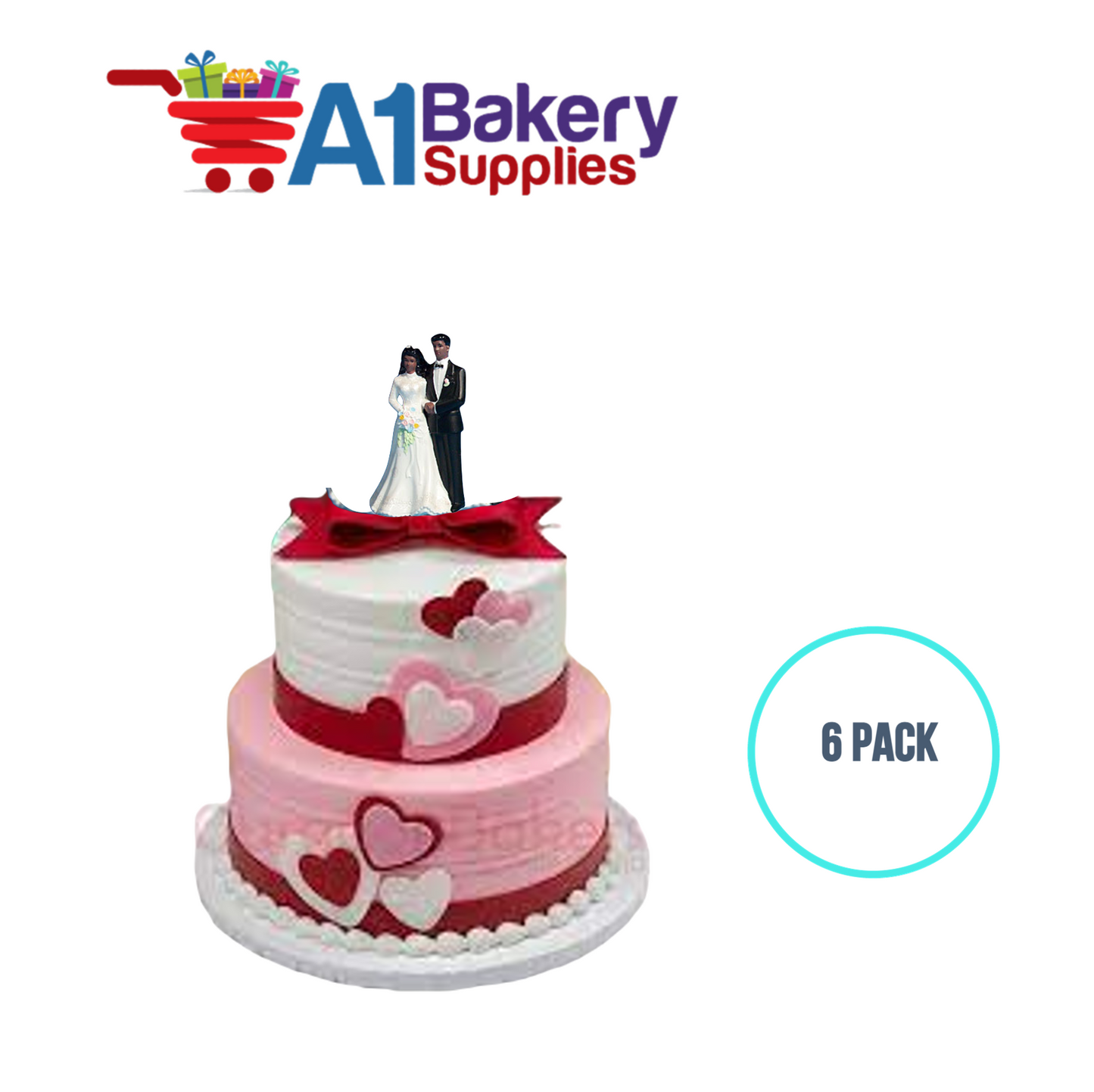 A1BakerySupplies Bride & Groom Figure - AA 6 pack Wedding Accessories for Birthday Cake Decorations and Marriages