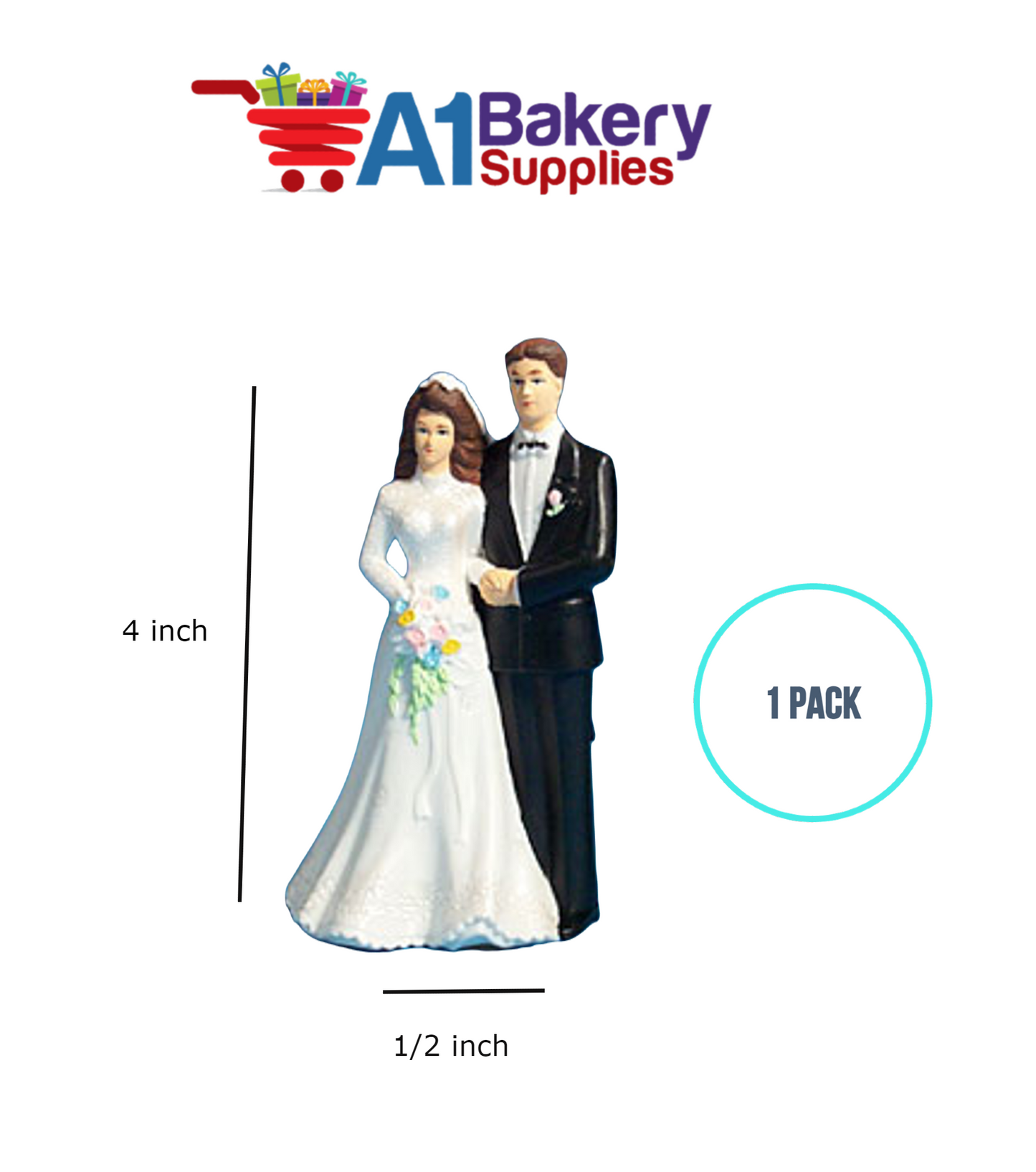 A1BakerySupplies Bride & Groom Figure Pl. 1 pack Wedding Accessories for Birthday Cake Decorations and Marriages