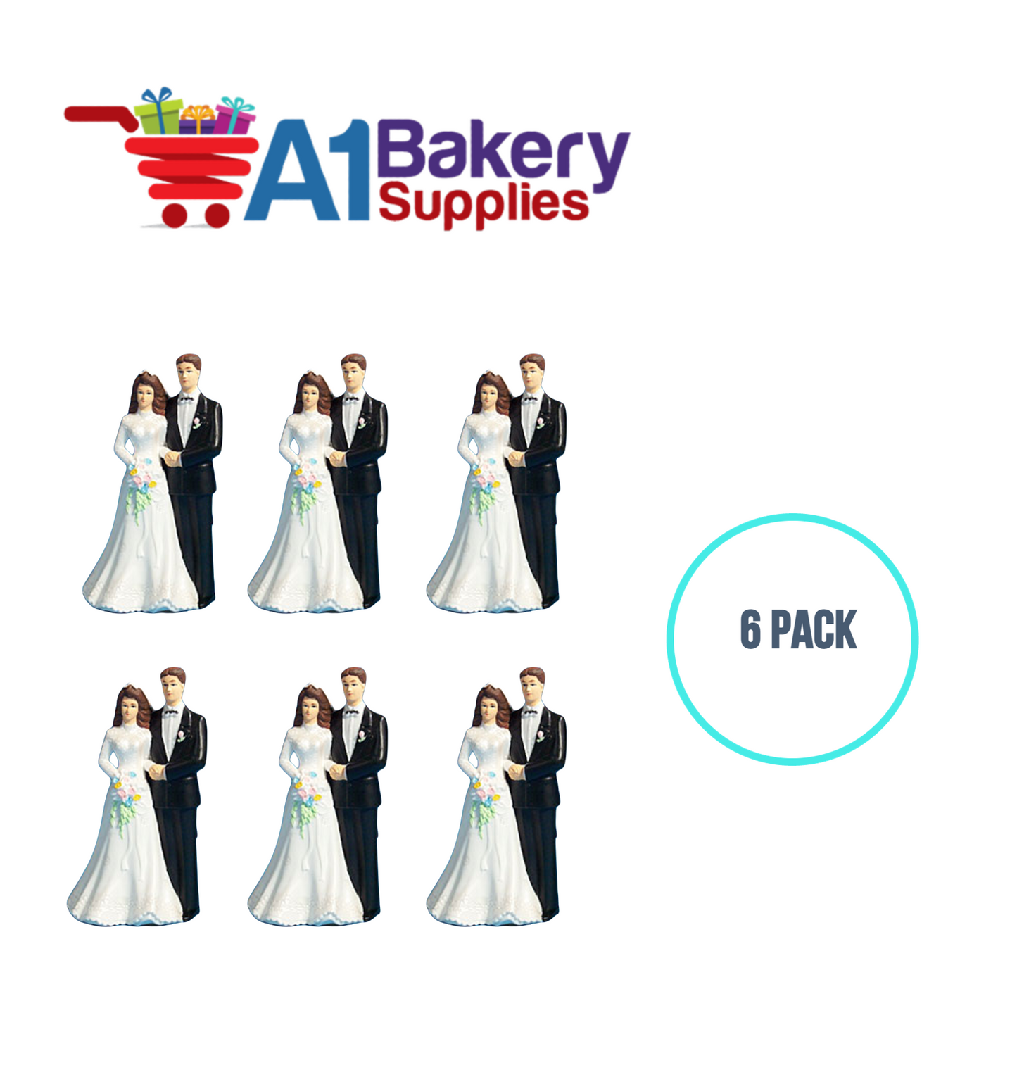 A1BakerySupplies Bride & Groom Figure Pl. 6 pack Wedding Accessories for Birthday Cake Decorations and Marriages