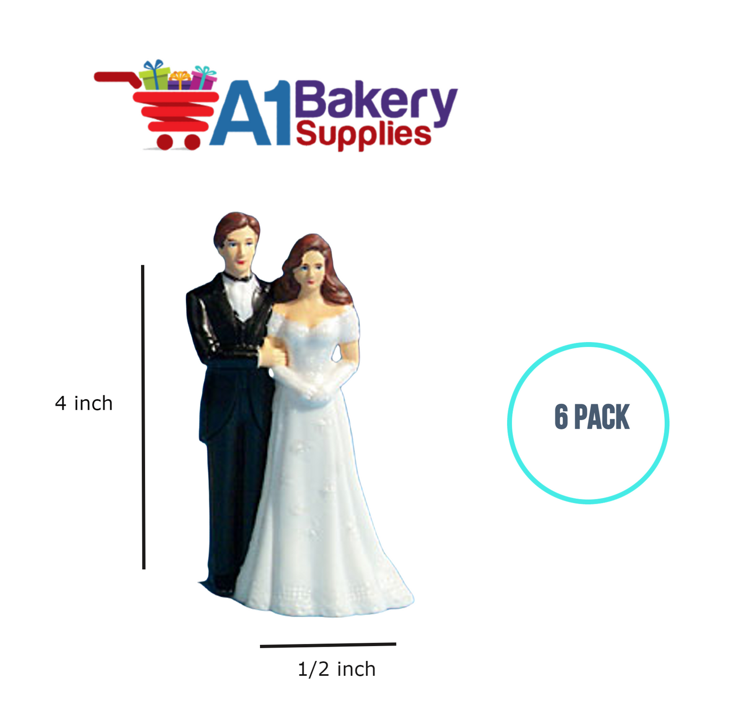 A1BakerySupplies Bride & Groom Pl. 6 pack Wedding Accessories for Birthday Cake Decorations and Marriages