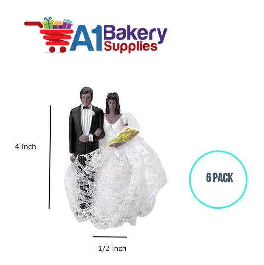 A1BakerySupplies Bride & Groom W/Lace Dress - A.A. 6 pack Wedding Accessories for Birthday Cake Decorations and Marriages