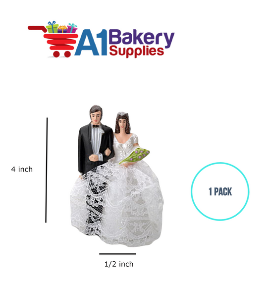 A1BakerySupplies Bride & Groom W/Lace Dress 1 pack Wedding Accessories for Birthday Cake Decorations and Marriages