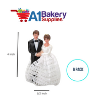 A1BakerySupplies Bride & Groom W/Lace Dress 6 pack Wedding Accessories for Birthday Cake Decorations and Marriages