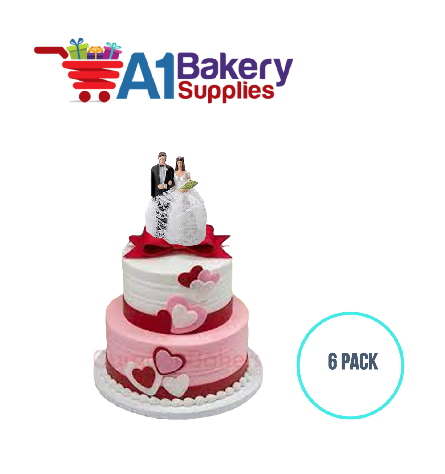 A1BakerySupplies Bride & Groom W/Lace Dress 6 pack Wedding Accessories for Birthday Cake Decorations and Marriages