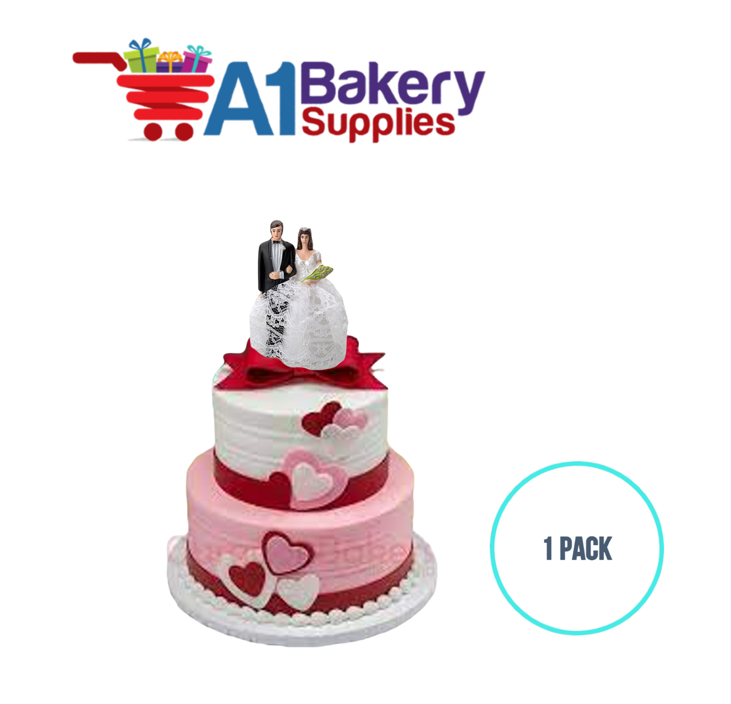 A1BakerySupplies Bride & Groom W/Lace Dress 1 pack Wedding Accessories for Birthday Cake Decorations and Marriages