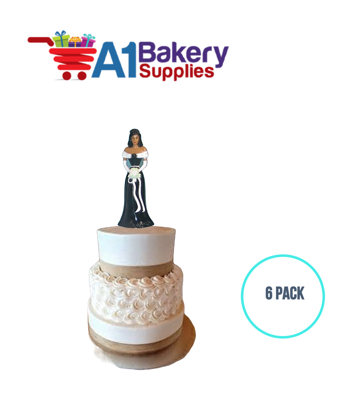 A1BakerySupplies Bridesmaid - Black - A.A. 6 pack Wedding Accessories for Birthday Cake Decorations and Marriages